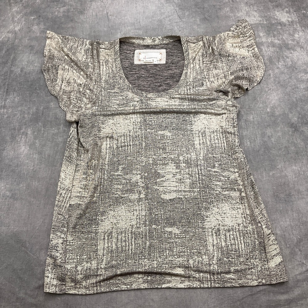 Anthropologie Top Women Medium Silver Gold Metallic Statement‎ Stretch Patchwork